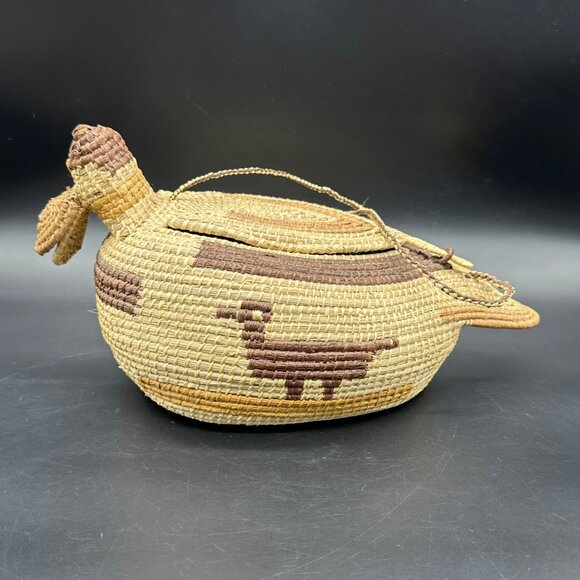 Vintage Duck Purse Woven Pine Needle Hanging Basket Krill Shoulder Bag Kitsch - Picture 2 of 10